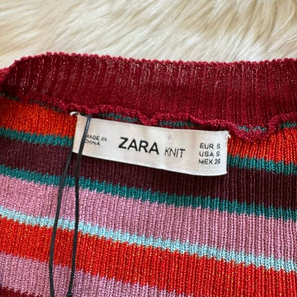 Zara Stripe Metallic Thread Knitwear Cardigan Sweater Small NWT - Picture 9 of 15